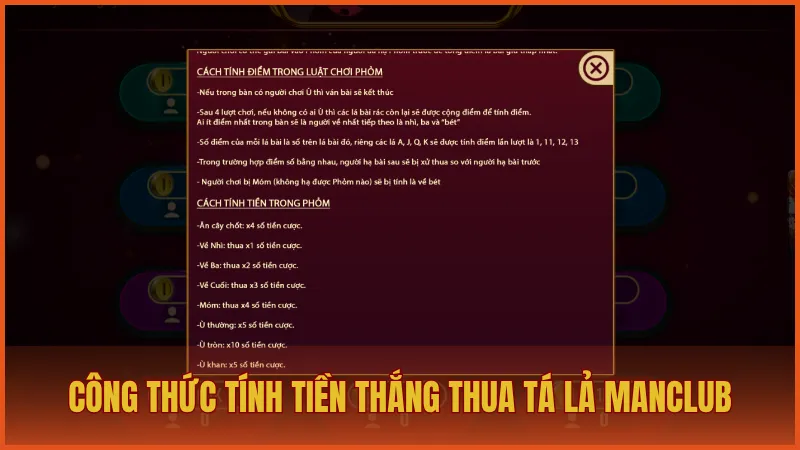 Hướng dẫn chơi Tá Lả ManClub và kỹ năng đánh bài đỉnh cao 5 Công thức tính tiền thắng thua trong ván bài Phỏm ManClub